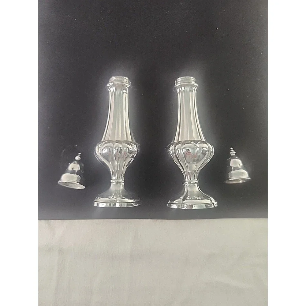 Salt and Pepper Shakers Ornate Heavy Vintage Silver Toned Molded Metal 5.25”
